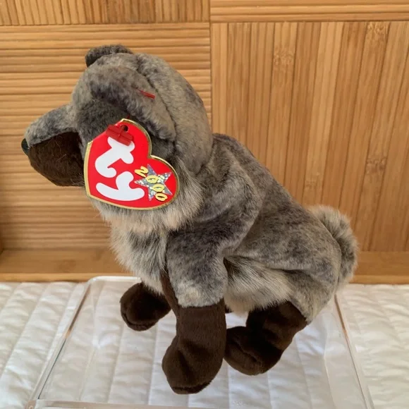 NWT Beanie Baby Ty Howl Wolf 2000 Retired Vintage Brown Gray Playful Dog - Picture 3 of 15